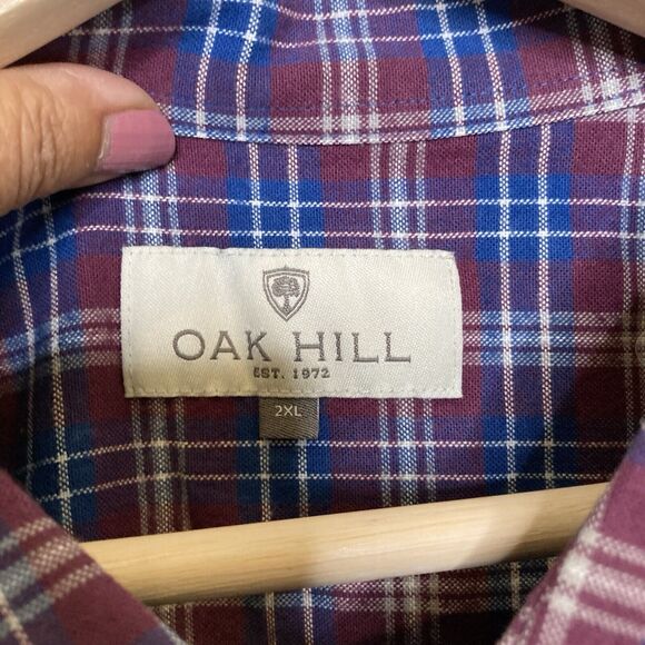 Oak Hill Mens Button Down Shirt 2XL Plaid Cotton Mens Wrinkle Free Burgundy - Picture 11 of 12